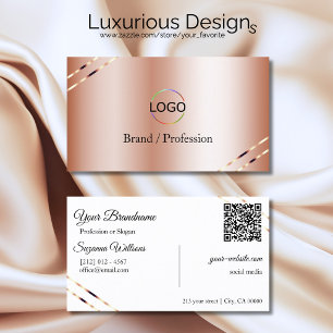 Roségold mit schimmernden Linien Logo und QR-Code Visitenkarte