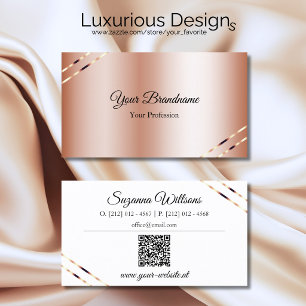 Roségold mit schimmernden Linien und QR-Code elega Visitenkarte