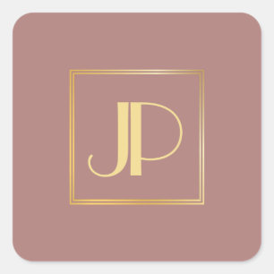 Rosegold Modern Gold Look Monogram Template Quadratischer Aufkleber