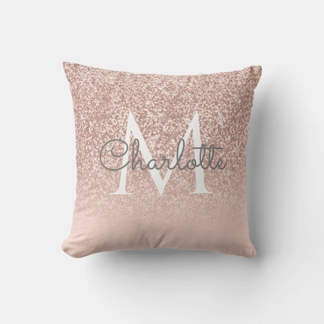 Roségold-Monogramm-Rosa-Feminin-Schrift-Wurfkissen Kissen (Vorderseite)