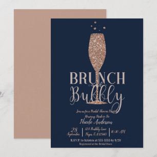 Roségold Navy Champagner Sprudelndes Brautfrühstüc Einladung