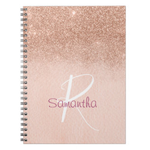 Roségold Ombre Glitter Monogramm Notizblock