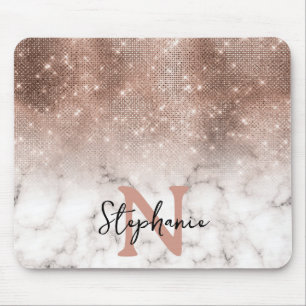Roségold-Pailletten-Glitter-Marmor-Ombre-Monogramm Mousepad