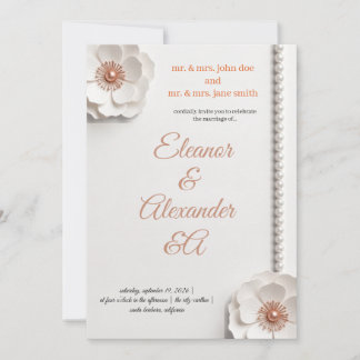 Roségold-Perlen-Blumen-Hochzeitseinladungskarte Einladung