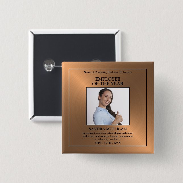 Roségold/Personalisiertes Foto - Mitarbeiter-Ausze Button (Vorne & Hinten)