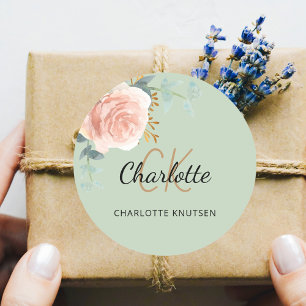 Roségold rosa floralisches Salbeigrün Danke Runder Aufkleber