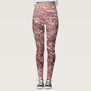 Roségold Rosa Flüssig Chrome Metall Metallischer L Leggings