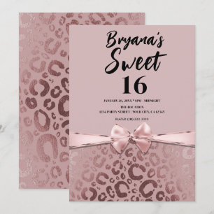 Roségold Rosa Glam Leopardenprint Sweet 16 Einladung