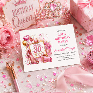 Roségold Rosa Glitter Funkeln 30. Geburtstagseinla Einladung