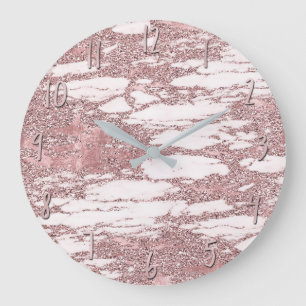Roségold Rosa Glitter Funkelnd Marmor Glamourös Tr Große Wanduhr