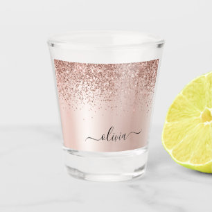 Roségold - Rosa Glitter Metall-Monogramm-Name Schnapsglas