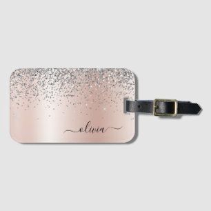 Roségold - Rosa Glitter Silber Monogramm Gepäckanhänger