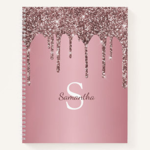 Roségold-Rosa-Glitter-Tropfen Glanz Monogramm Name Notizbuch