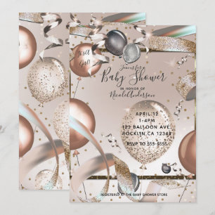 Roségold Rosa Glitterballons Babyparty Einladung
