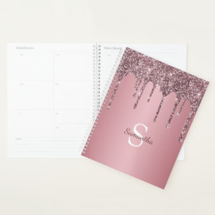 Roségold Rosa Glittertropfen Glanz Monogramm Name Planer