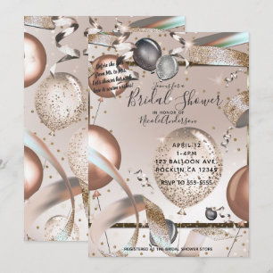 Roségold rosa glitzernde Ballons Junggesellinnenab Einladung