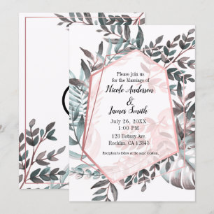 Roségold Rosa Hauch Botanische Hochzeitsheirat Einladung