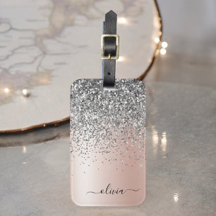 Roségold - Rosa Silber Glitter Monogramm Gepäckanhänger