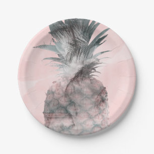 Roségold Rosa Tropischer Sommer Ananas Party Pappteller