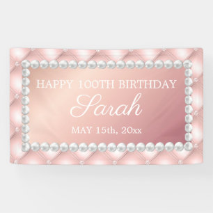 Roségold-Rosa-Weiße Perlen 100. Geburtstag Banner