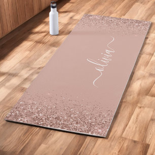 Roségold - Rosafarbenes Glitter Girly Monogramm Na Yogamatte