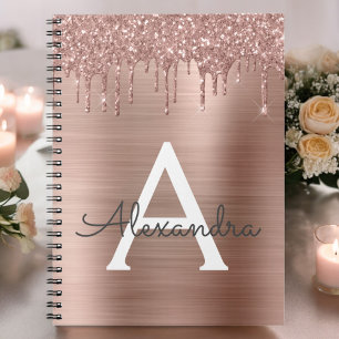 Roségold - Rosafarbenes Glitter Metall Monogramm N Notizblock