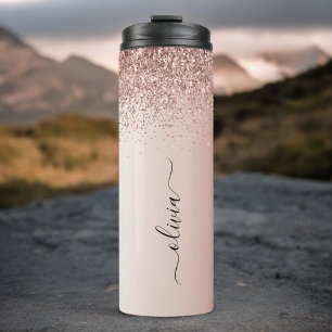 Roségold - Rosafarbenes Glitter-Metall-Monogramm-N Thermosbecher