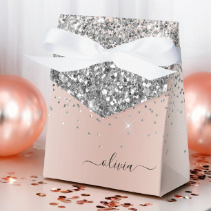 Roségold - Rosafarbenes Silber Glitter Monogramm Geschenkschachtel