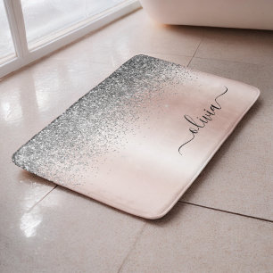 Roségold - Rosafarbenes Silberglitter-Monogramm Badematte