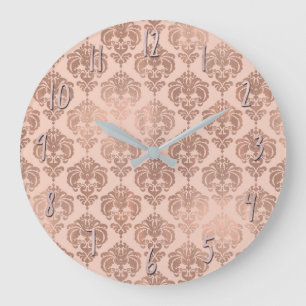 Roségold-Rouge Modern Glamour Damast Große Wanduhr