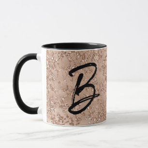Roségold-Rouge Pink Sparkle Crackle Monogrammiert Tasse