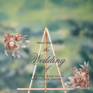 Roségold-Rustikal-Floral-Elegante-Script-Hochzeit Acrylschild