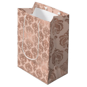 Roségold Scharlachrosa Moderne Glamour Damast Mittlere Geschenktüte