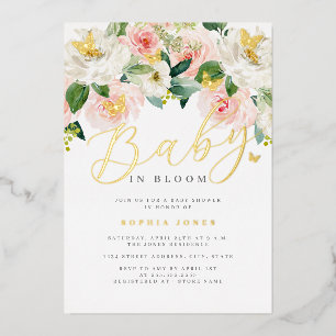Roségold-Schmetterlingsblüten-Mädchen-Baby-Party Folieneinladung