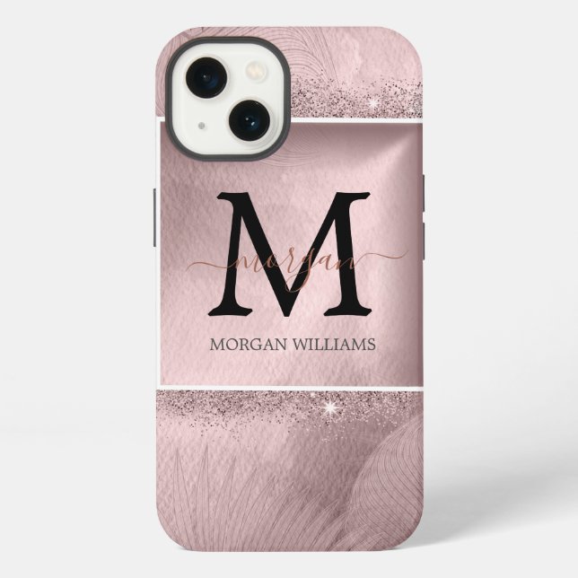 Roségold-Schrift-Monogramm iPhone Hülle (Rückseite)