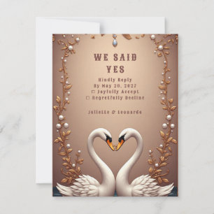 💍 Roségold-Schwäne Frühling Hochzeitsdekoration � RSVP Karte