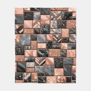 Roségold-Schwarz-Marmor-Mosaik Fleecedecke