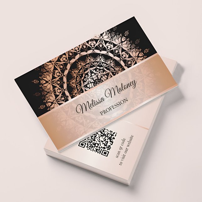 Roségold-schwarzer Mandala-QR-Code Visitenkarte (Von Creator hochgeladen)
