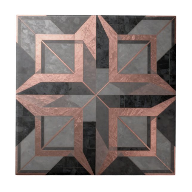Roségold-Schwarzes geometrisches Marmormuster Fliese (Vorderseite)