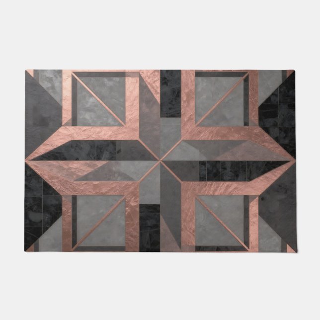 Roségold-schwarzes geometrisches Marmormuster Fußmatte (Vorderseite)