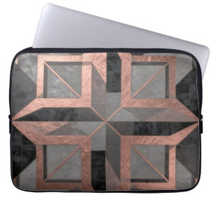 Roségold-Schwarzes geometrisches Marmormuster Laptopschutzhülle
