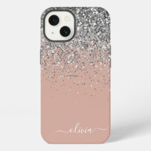 Roségold-Silber-Glitter-Monogramm mit Rosa Hauch iPhone 13 Hülle