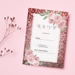 Roségold-Silber-Glitter-Rosa-Floral-RSVP Einladung