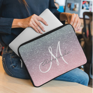 Roségold Silber Ombre Monogramm Personalisieren Laptopschutzhülle