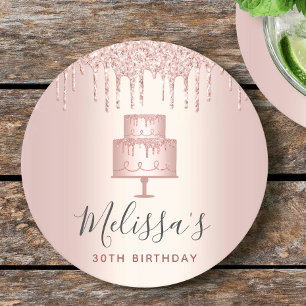 Roségold-Torte Glittertropfen elegante Mädchenpart Runder Pappuntersetzer