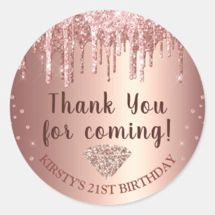 Roségold tropfender Glitter & Diamant Geburtstag Runder Aufkleber