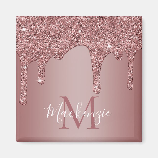Roségold tropfender Glitter Monogramm Magnet (Vorne)