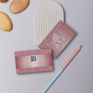 Roségold tropfender Glitter Monogramm QR-Code Visitenkarte