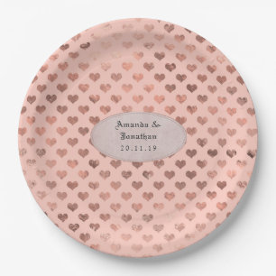 Roségold- und Roséfolie-Liebesherzen-Hochzeit Pappteller