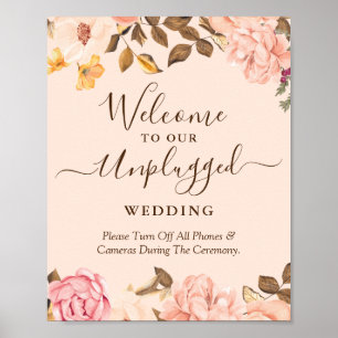 Roségold Unplugged Hochzeitsschild Poster